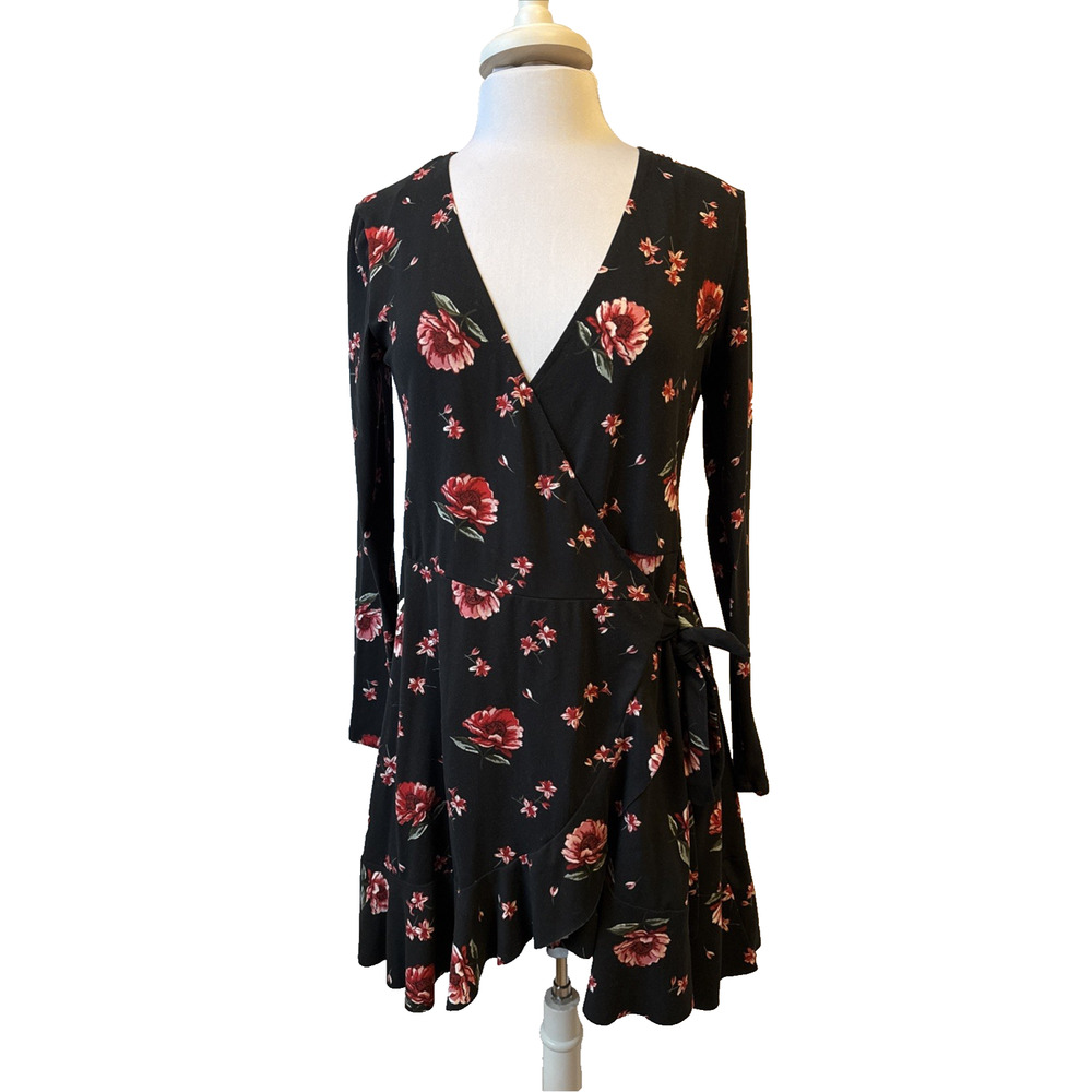 H&M Divided Women's 10 Whimsigoth Floral Wrap Ruffle Mini Dress Boho Romantic